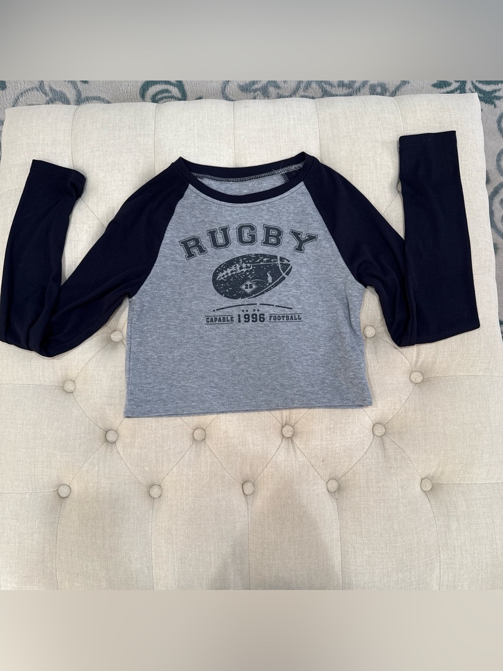 Rugby Graphic Raglan Top - Gray/Black